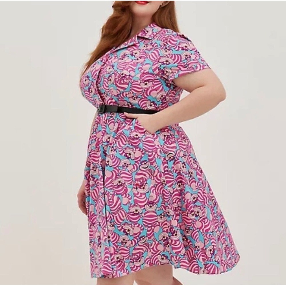 Torrid Disney Alice Wonderland Cheshire Cat Swing Dress Womens Size 18 Pink Blue